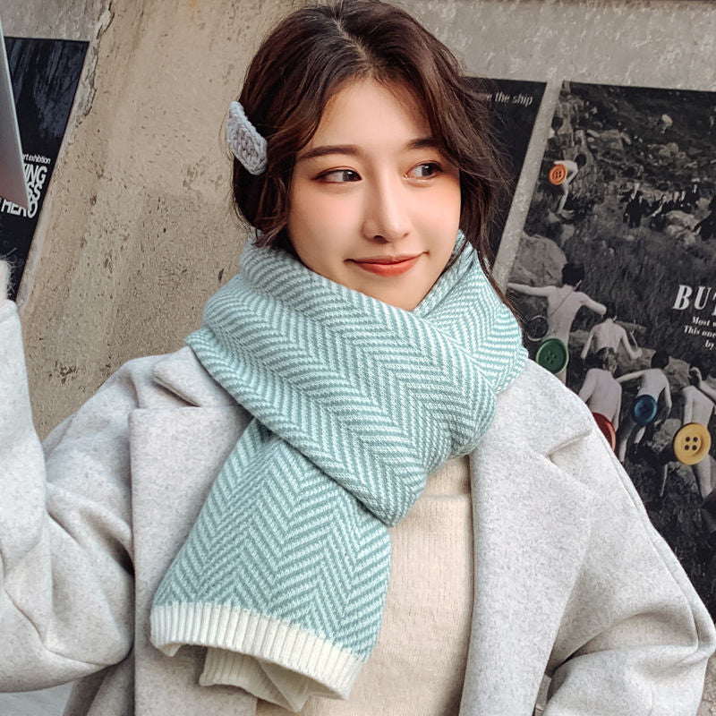 women's long knitted herringbone scarf