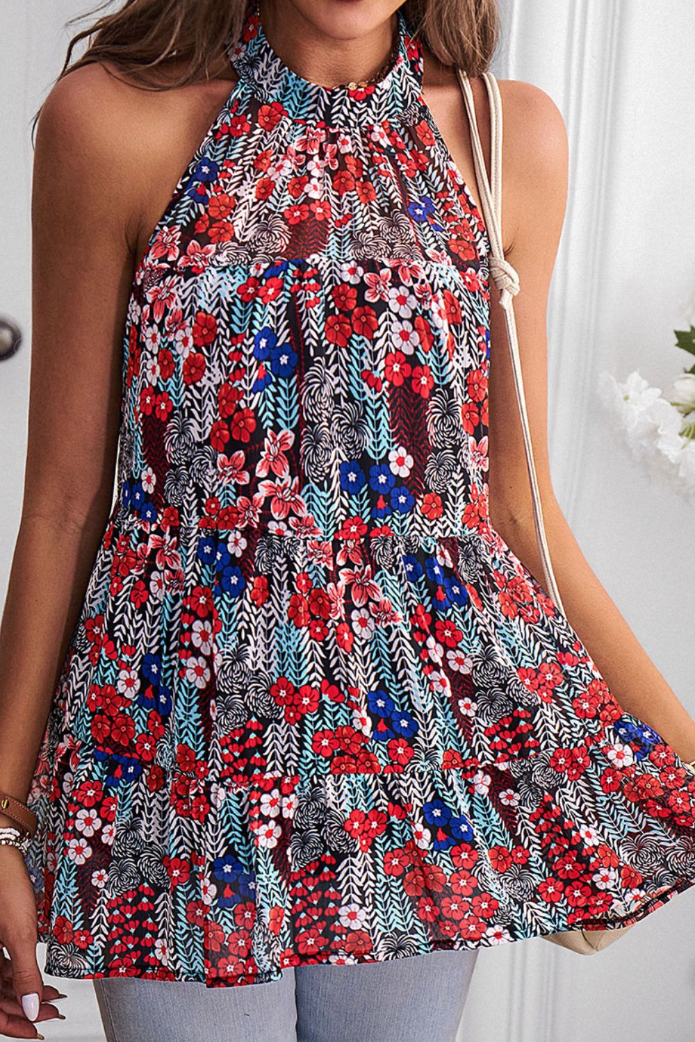 floral tied grecian neck tank