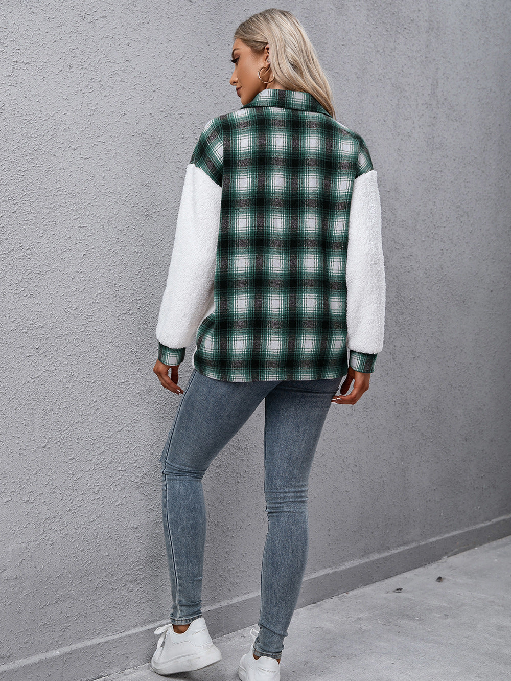 plaid collared neck button down jacket