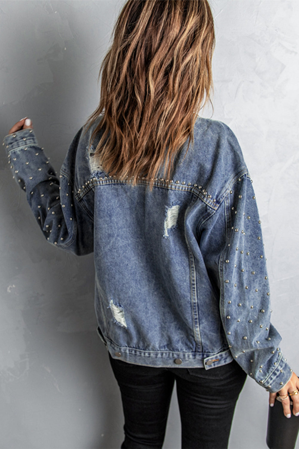 studded button down denim jacket