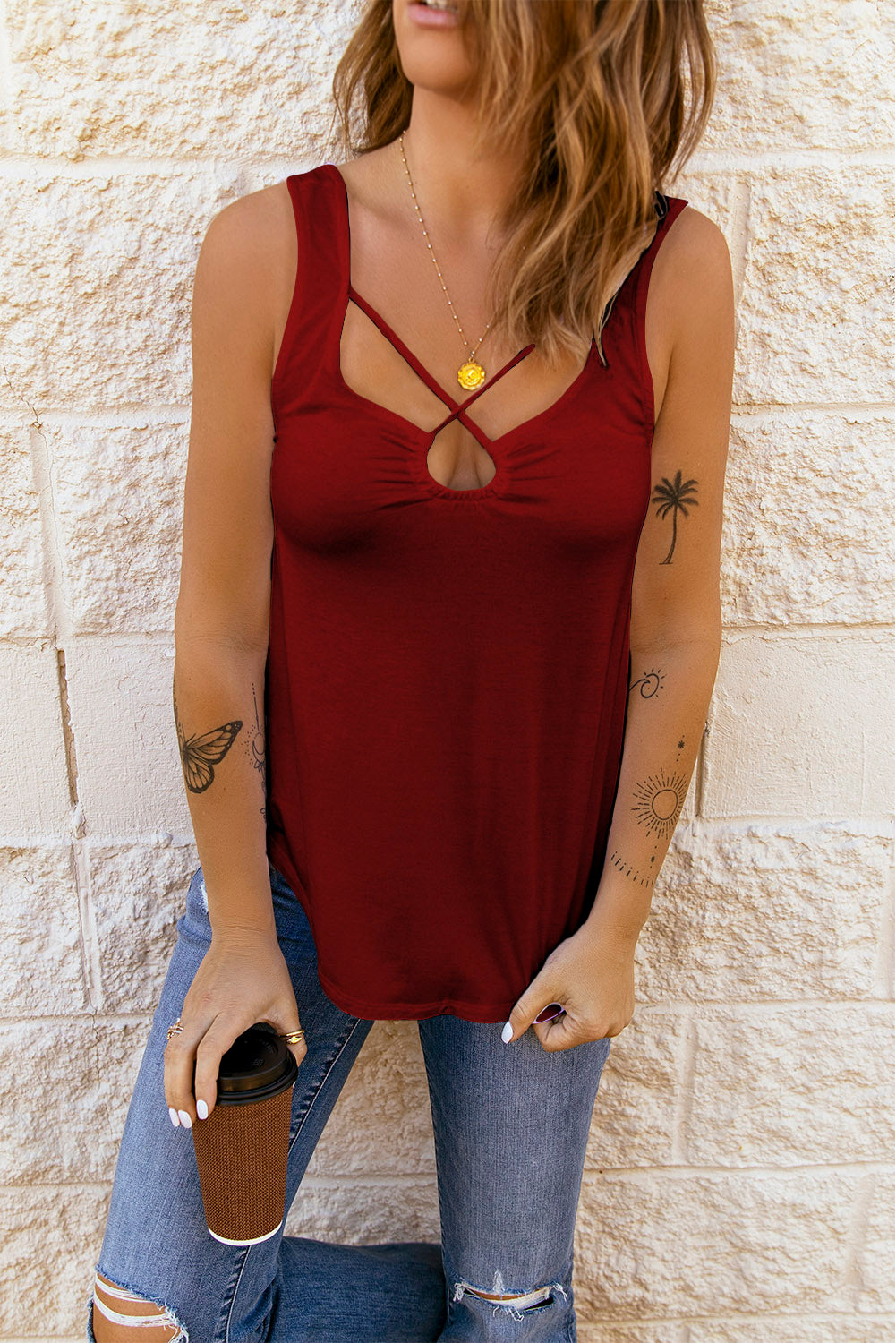 strappy gathered detail tank