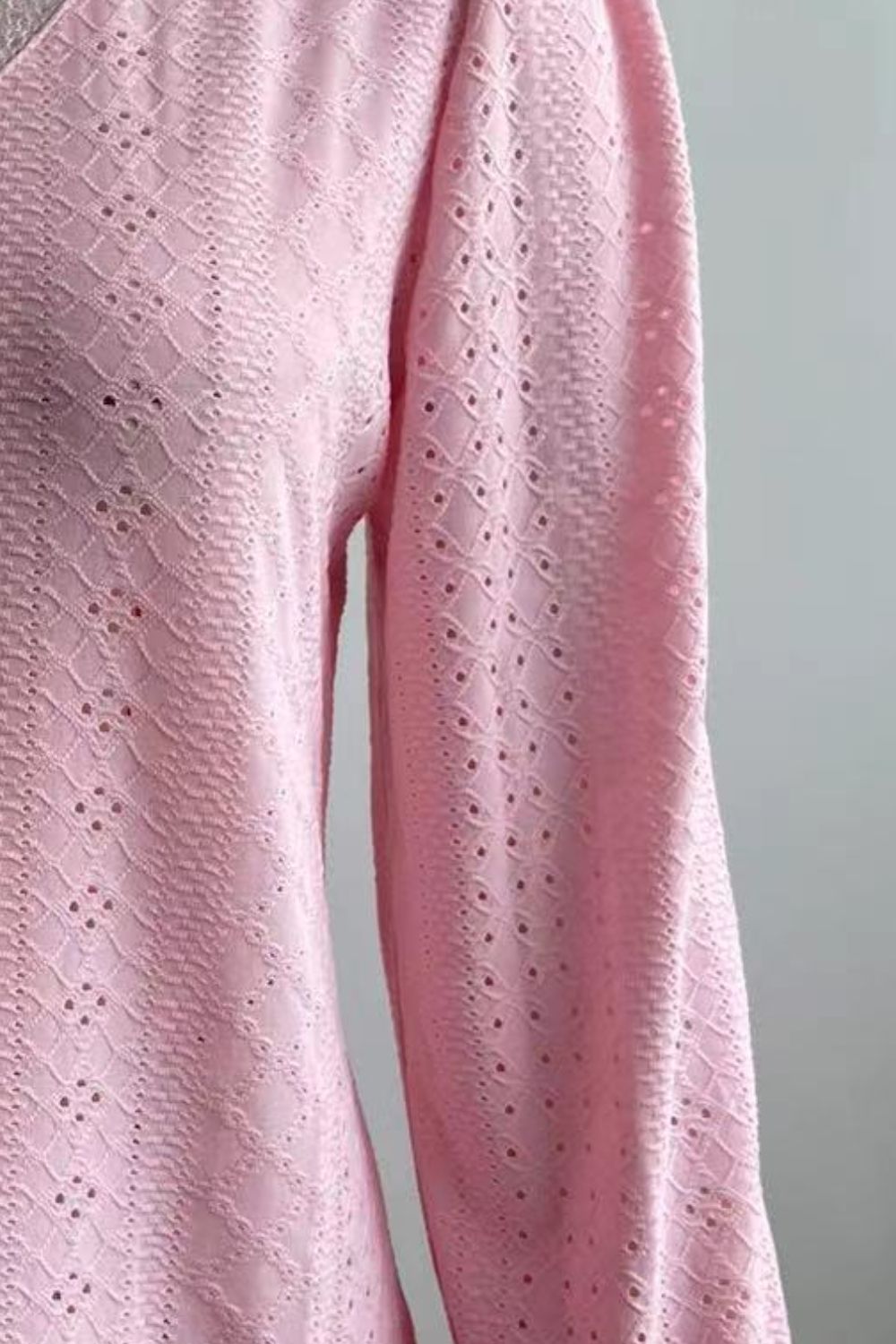 eyelet v-neck flounce sleeve blouse