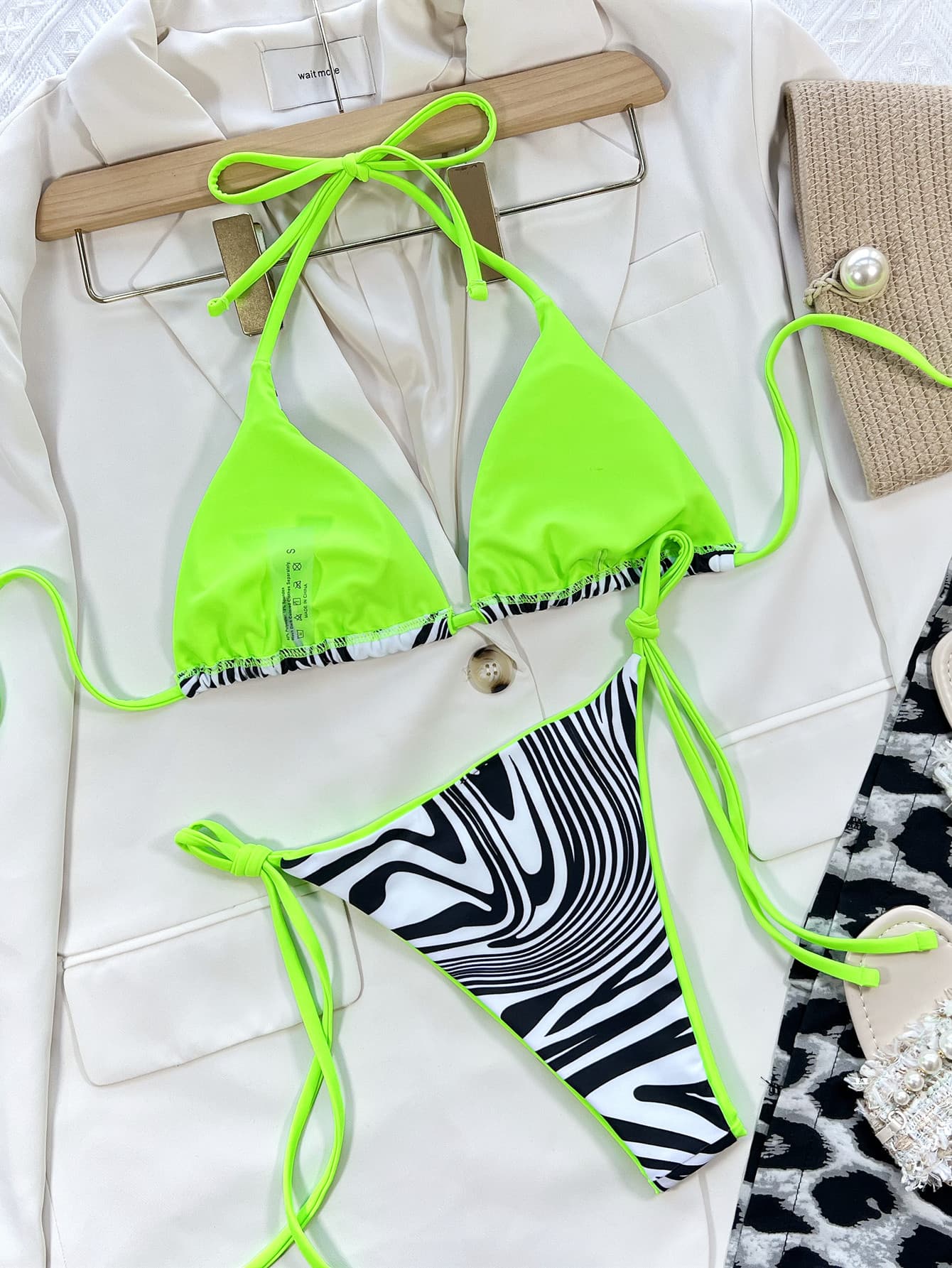 zebra print halter neck bikini set
