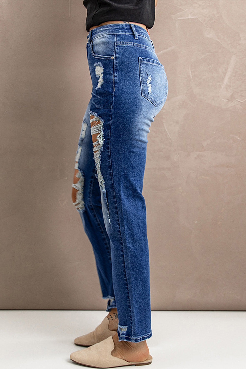 baeful distressed high-rise jeans with pockets