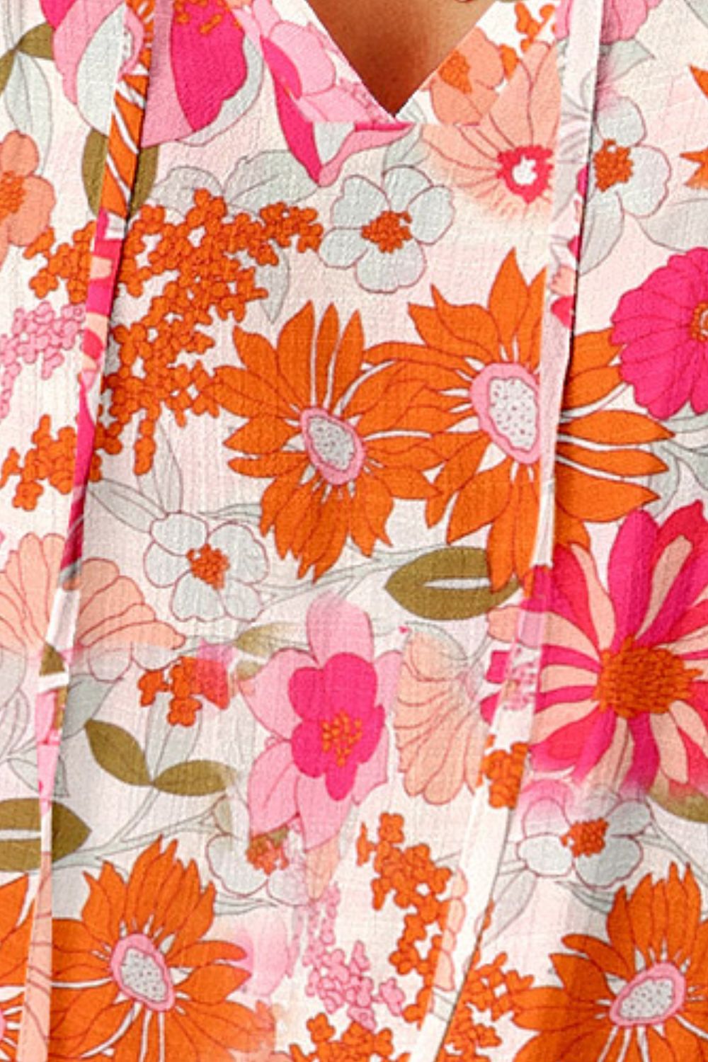 floral tie neck flutter sleeve blouse