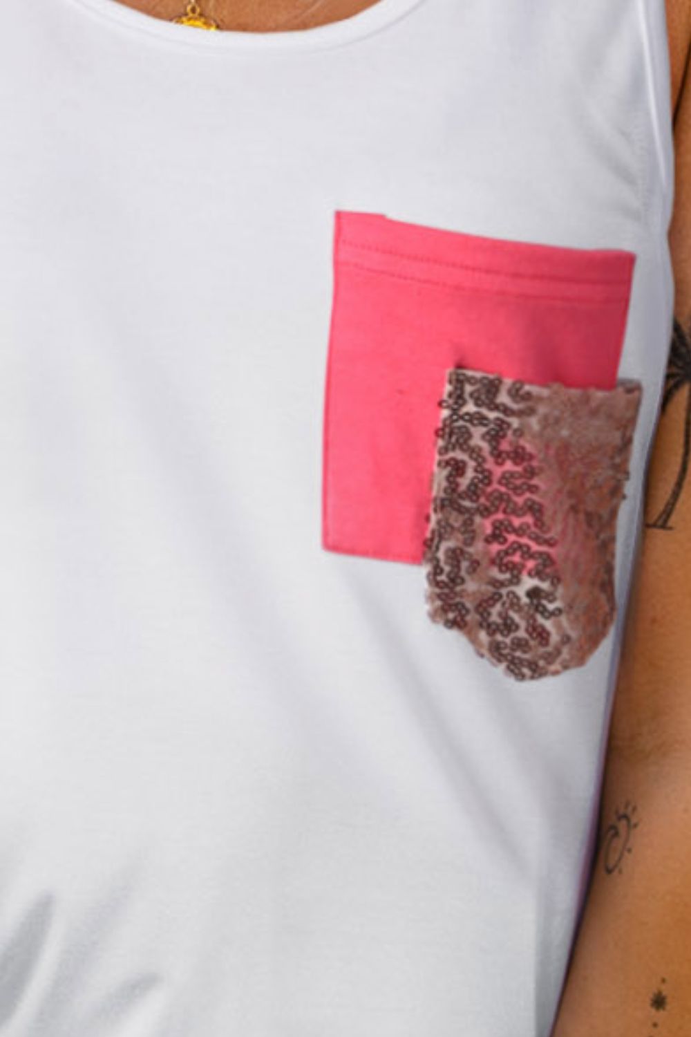 printed color block pocket patch tank