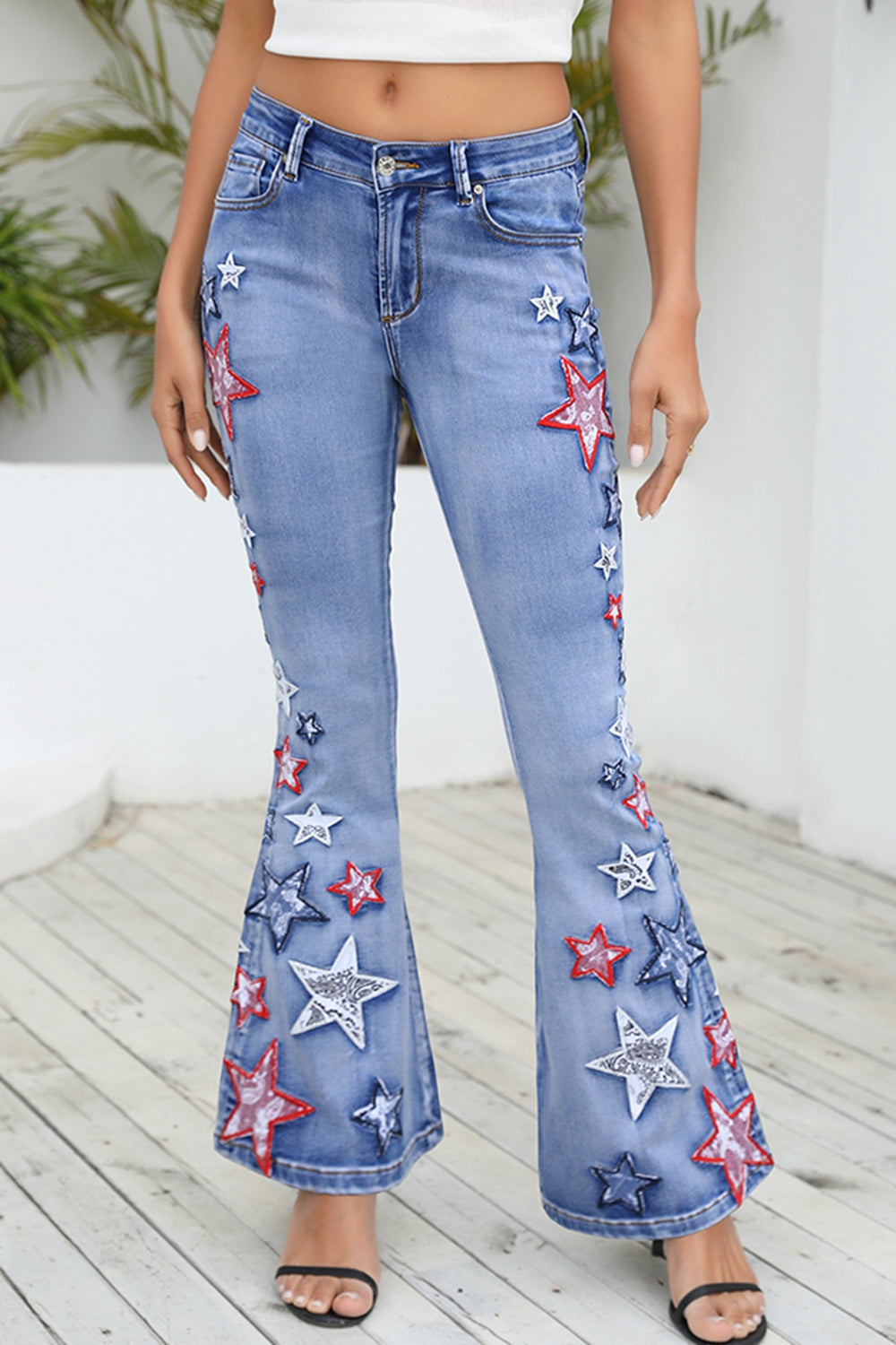 full size star applique wide leg jeans