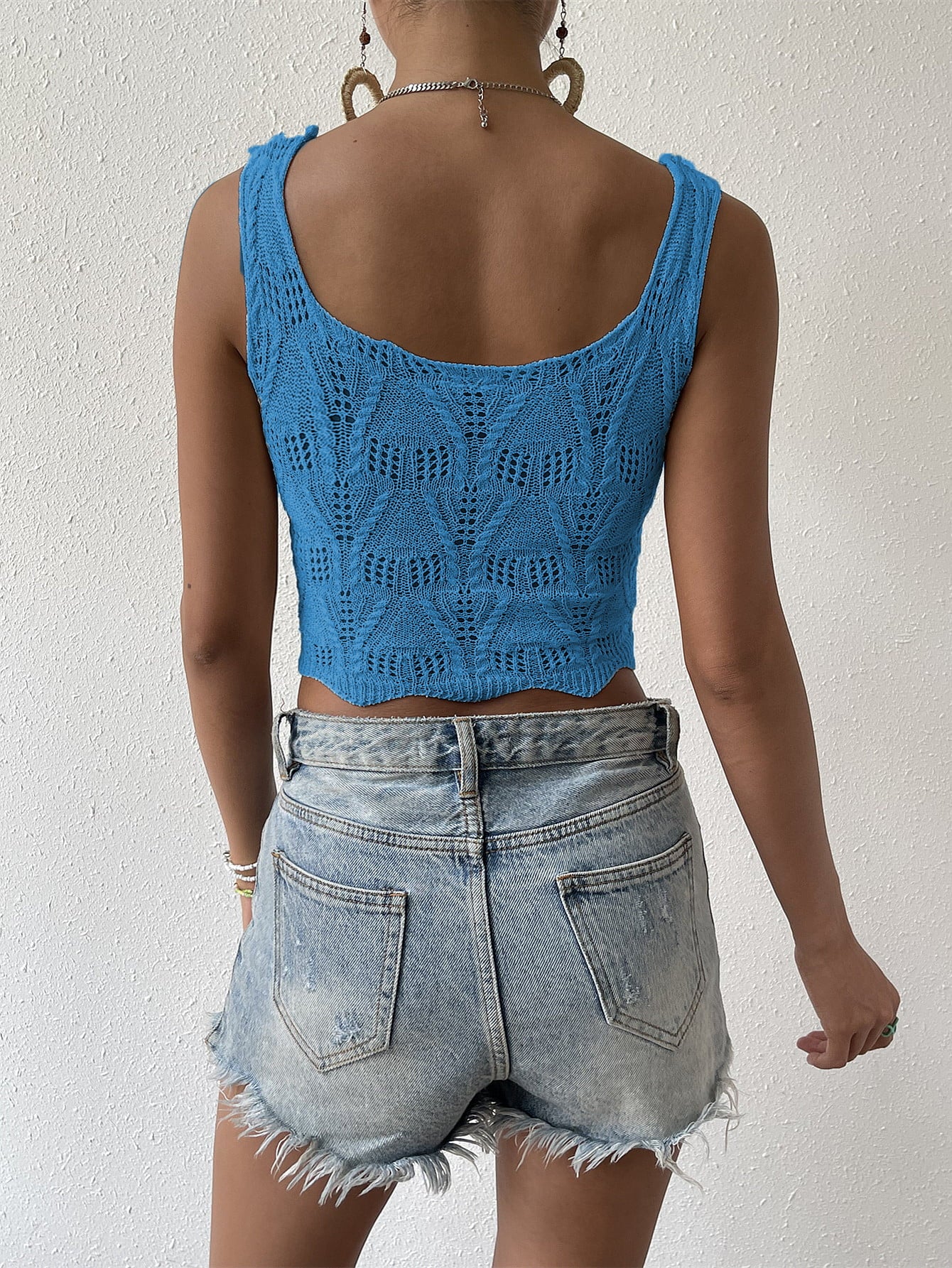 openwork hem detail cropped knit tank