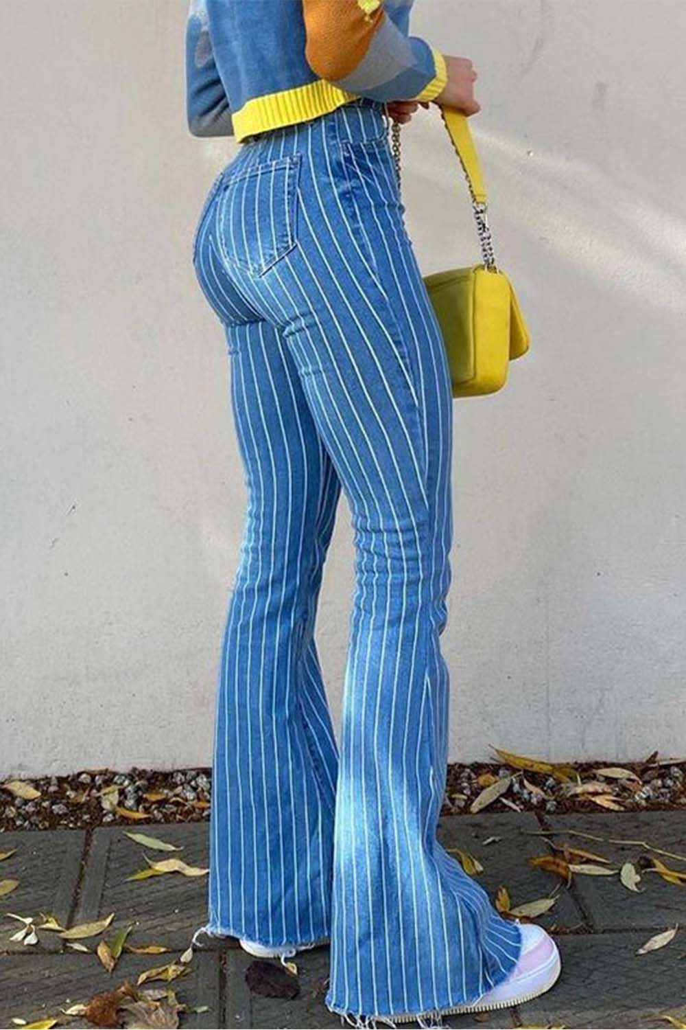 raw hem striped jeans