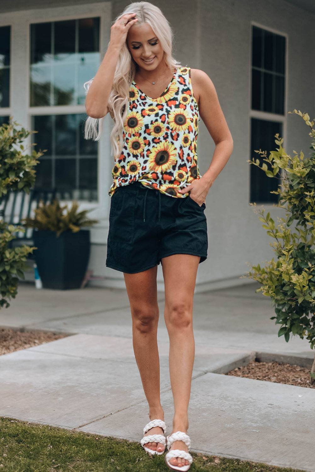 sunflower scoop neck tank