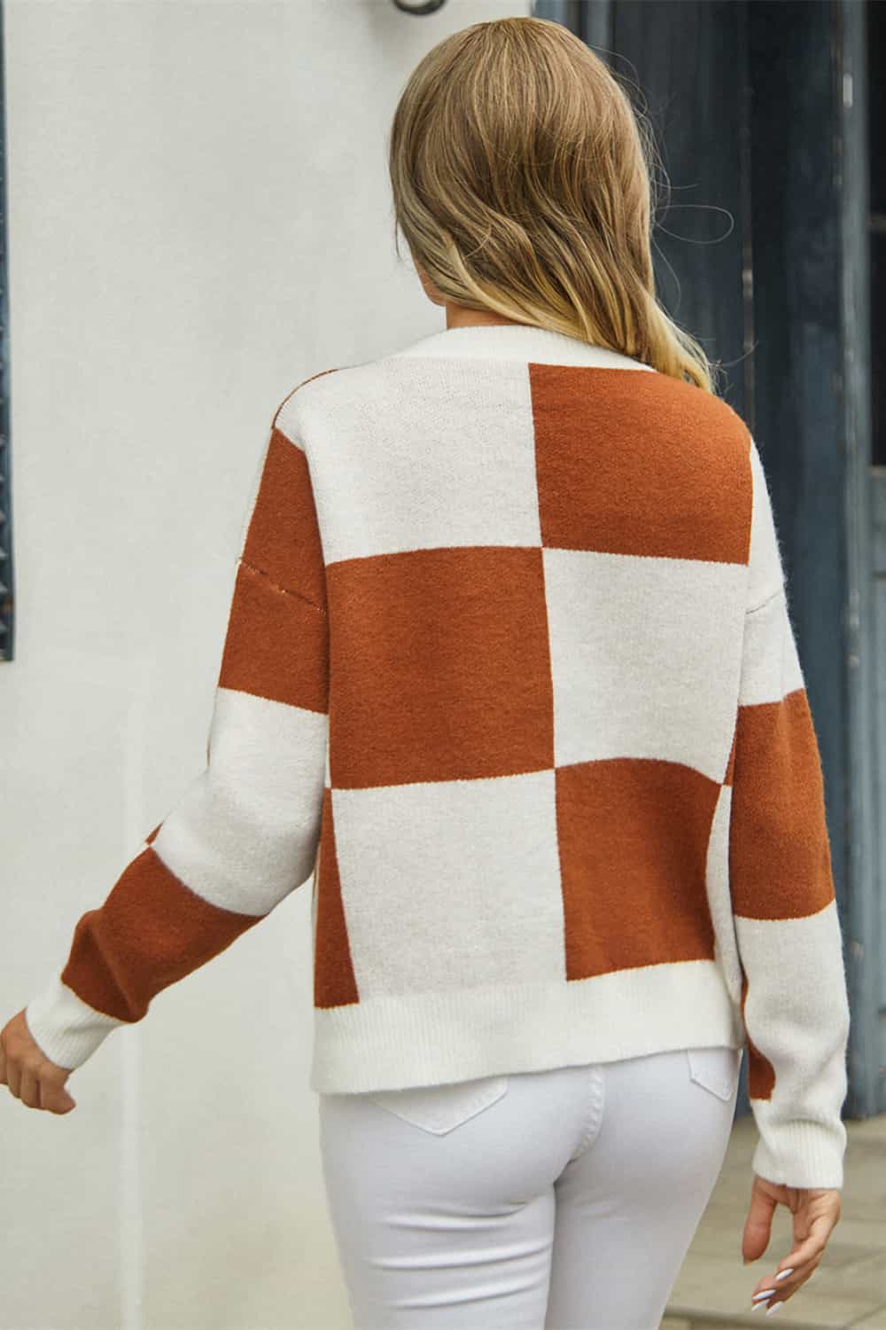 plaid v-neck dropped shoulder cardigan