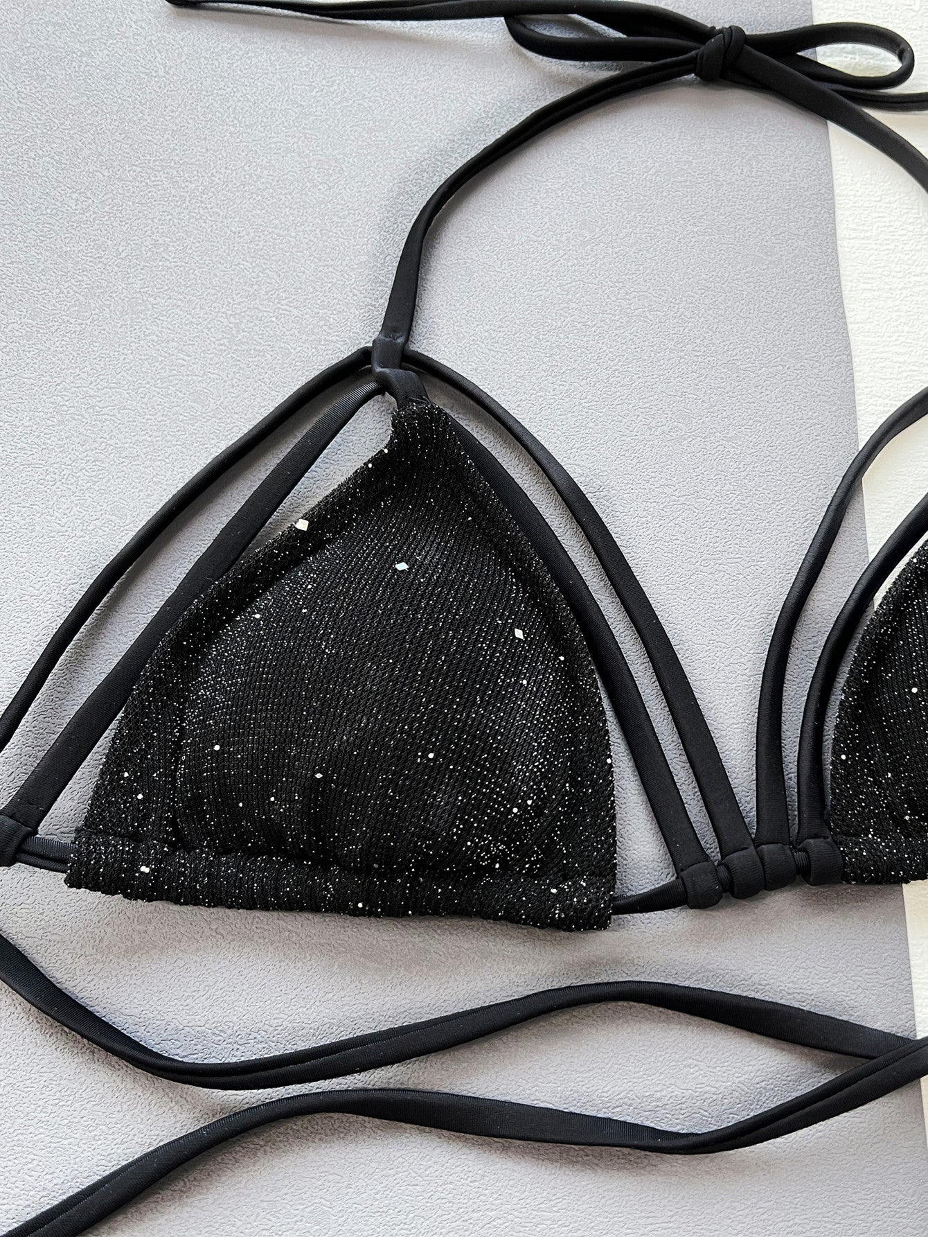 glitter halter neck strappy two-piece bikini set