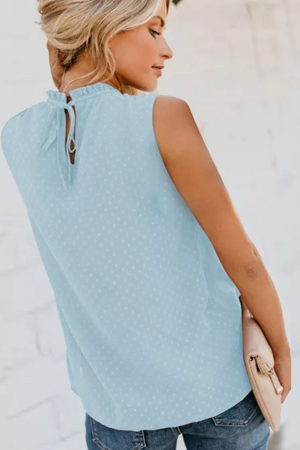 smocked tie back frill trim tank