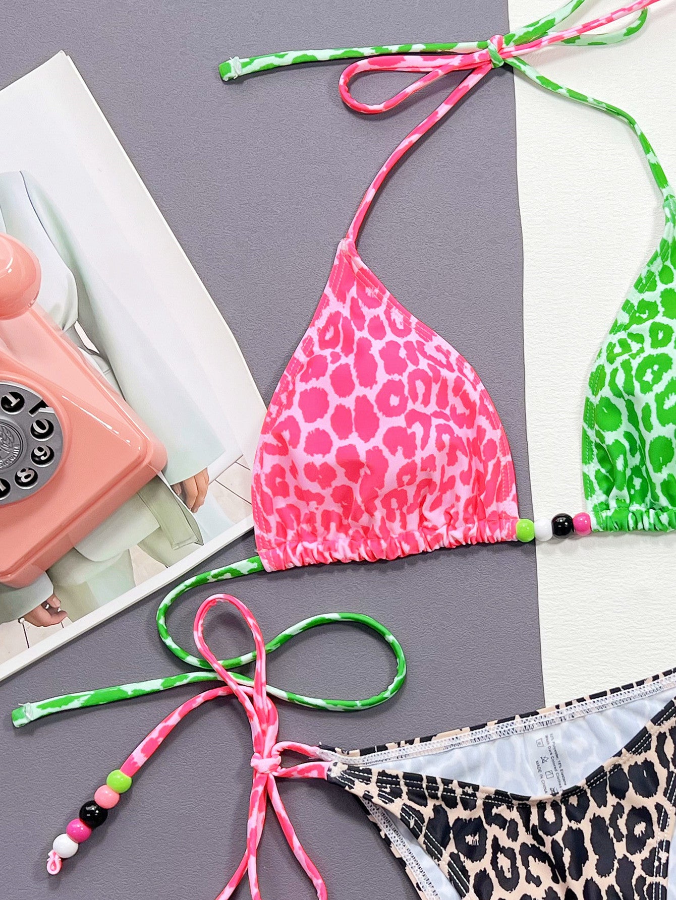 leopard tied halter neck bikini set