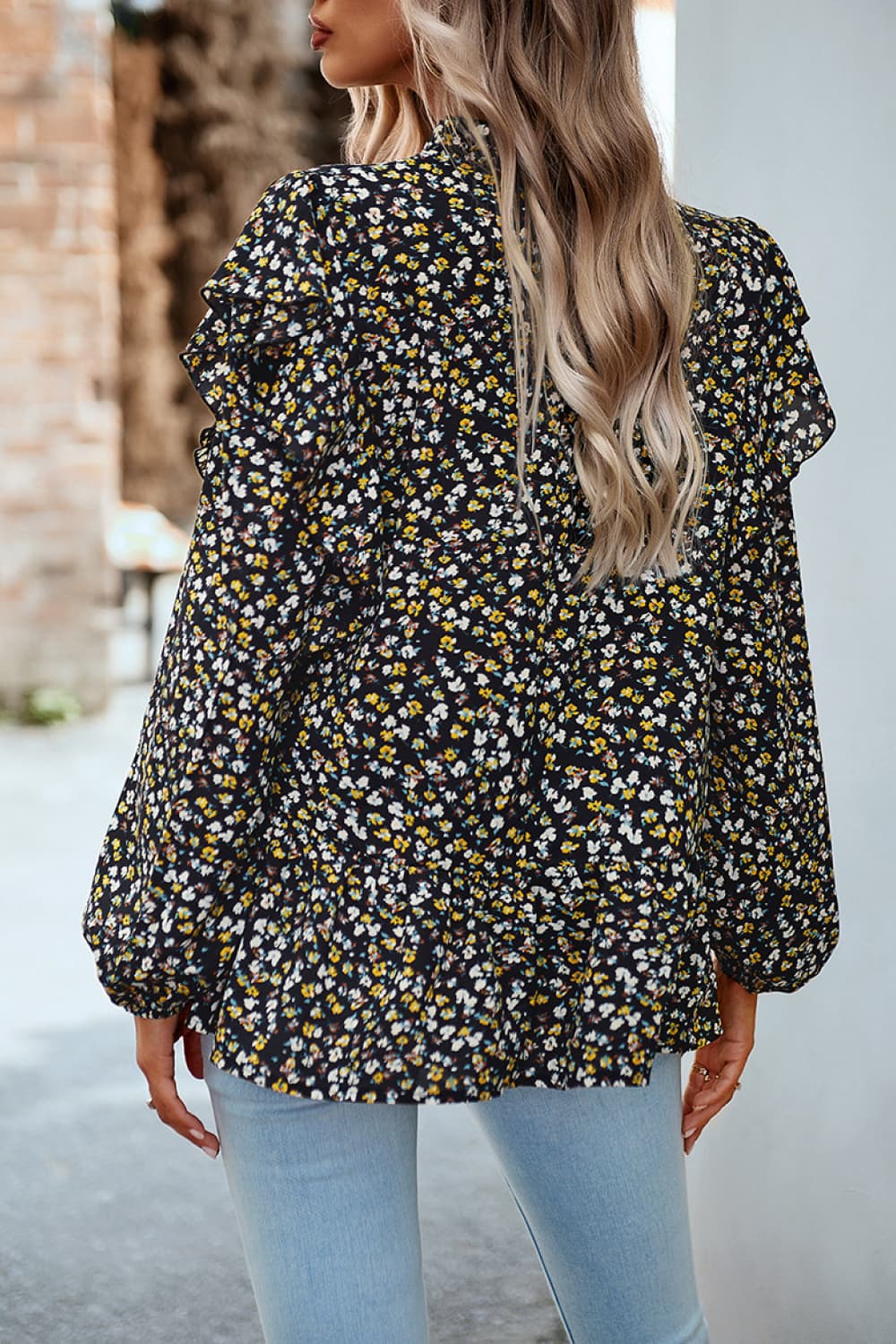 ruffle collar long sleeve peplum top