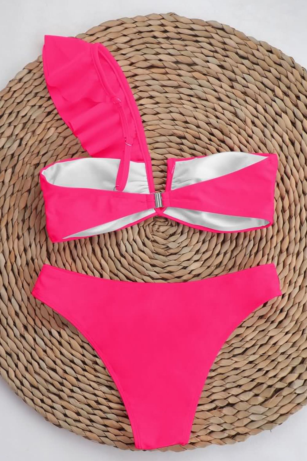 ruffled one-shoulder bikini set