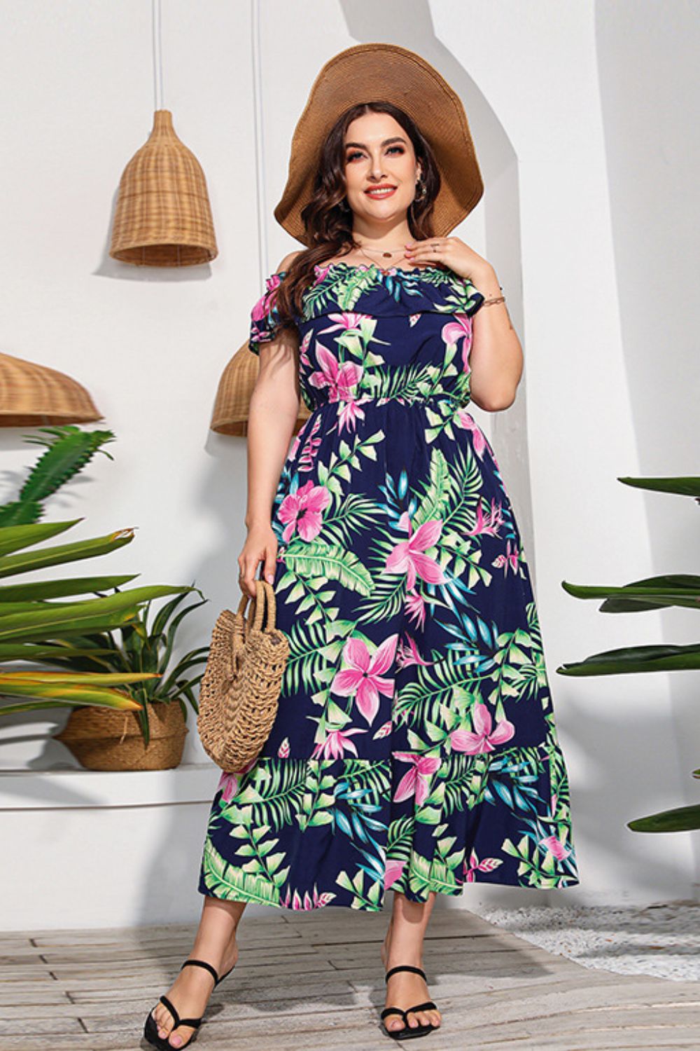 full size floral off-shoulder maxi dress
