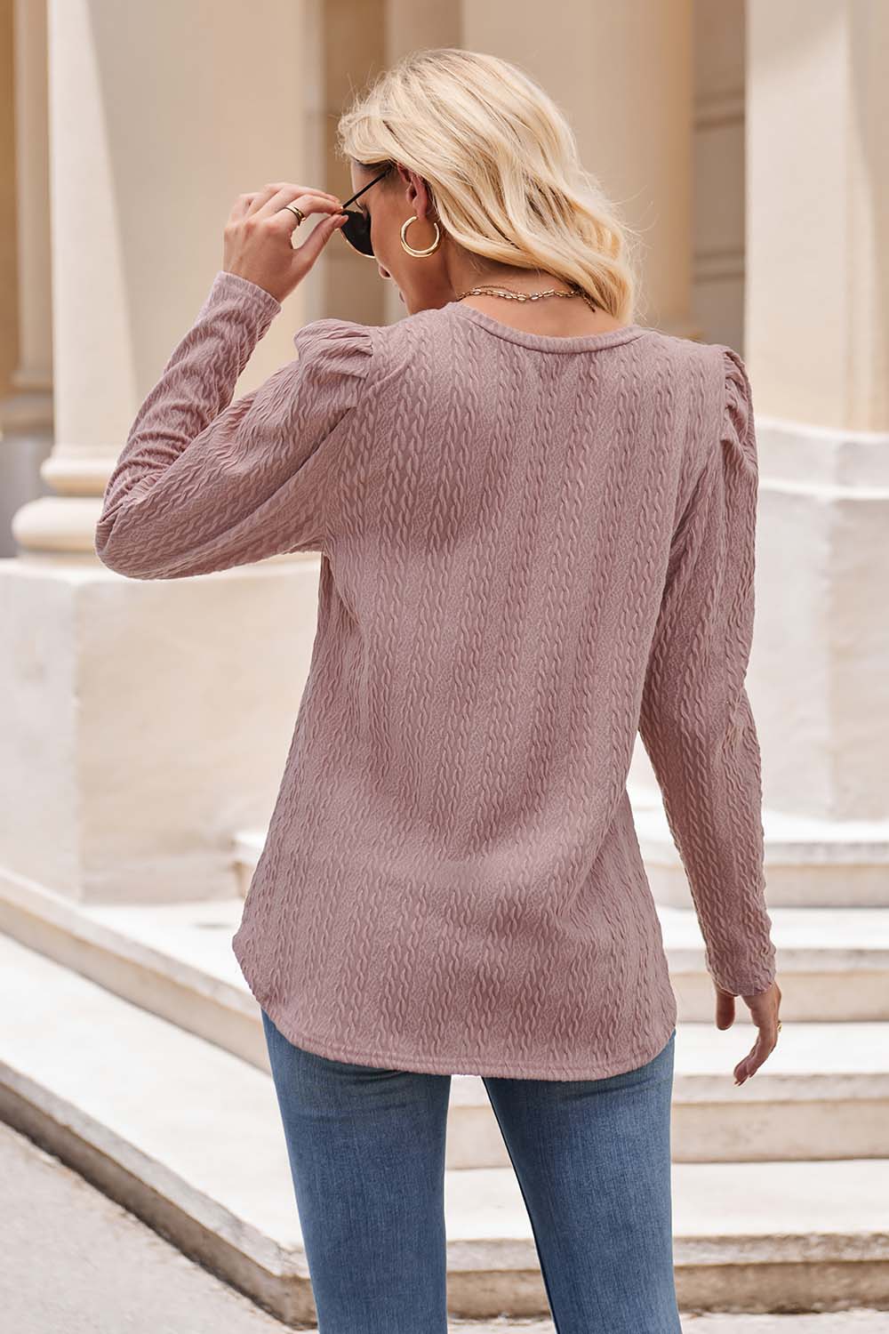 round neck puff sleeve blouse