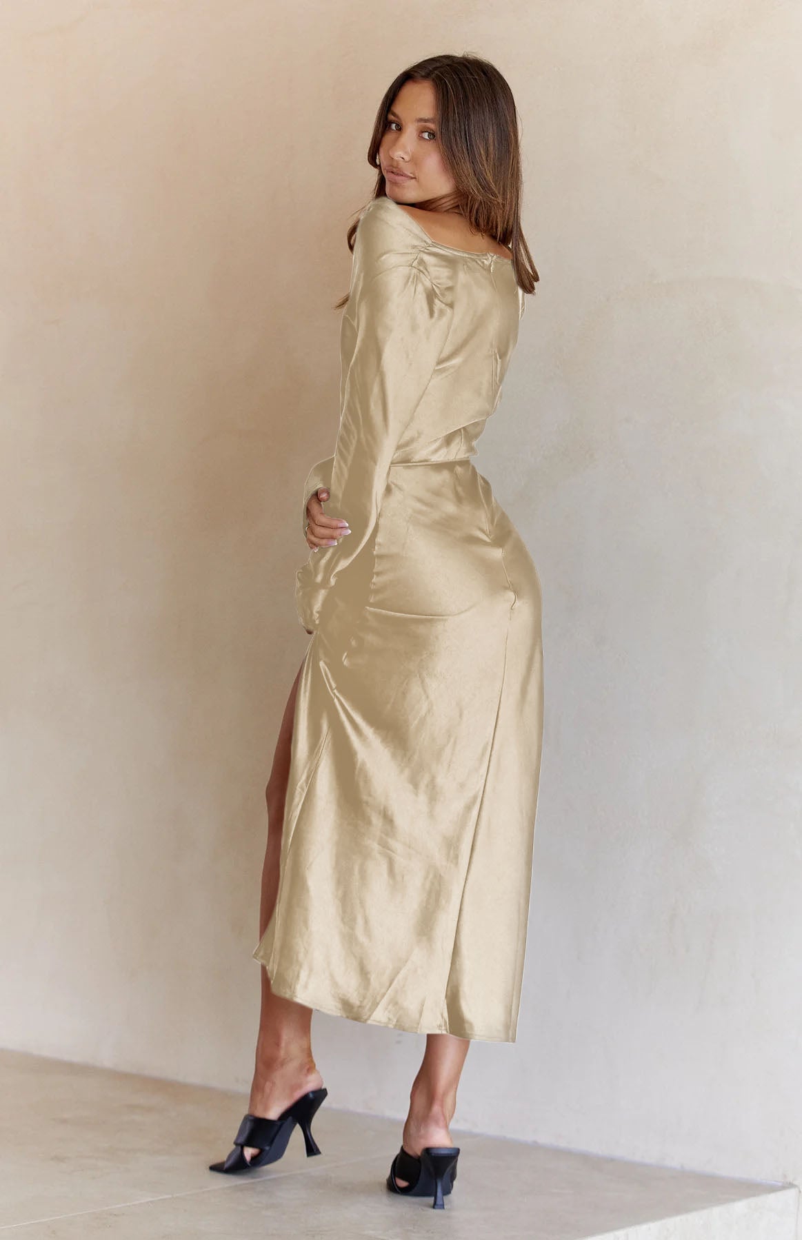 cowl neck long sleeve maxi dress