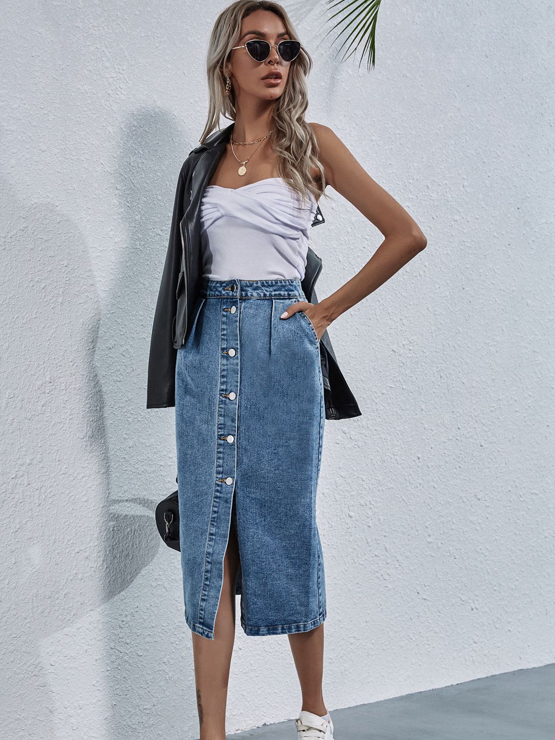 button down denim skirt