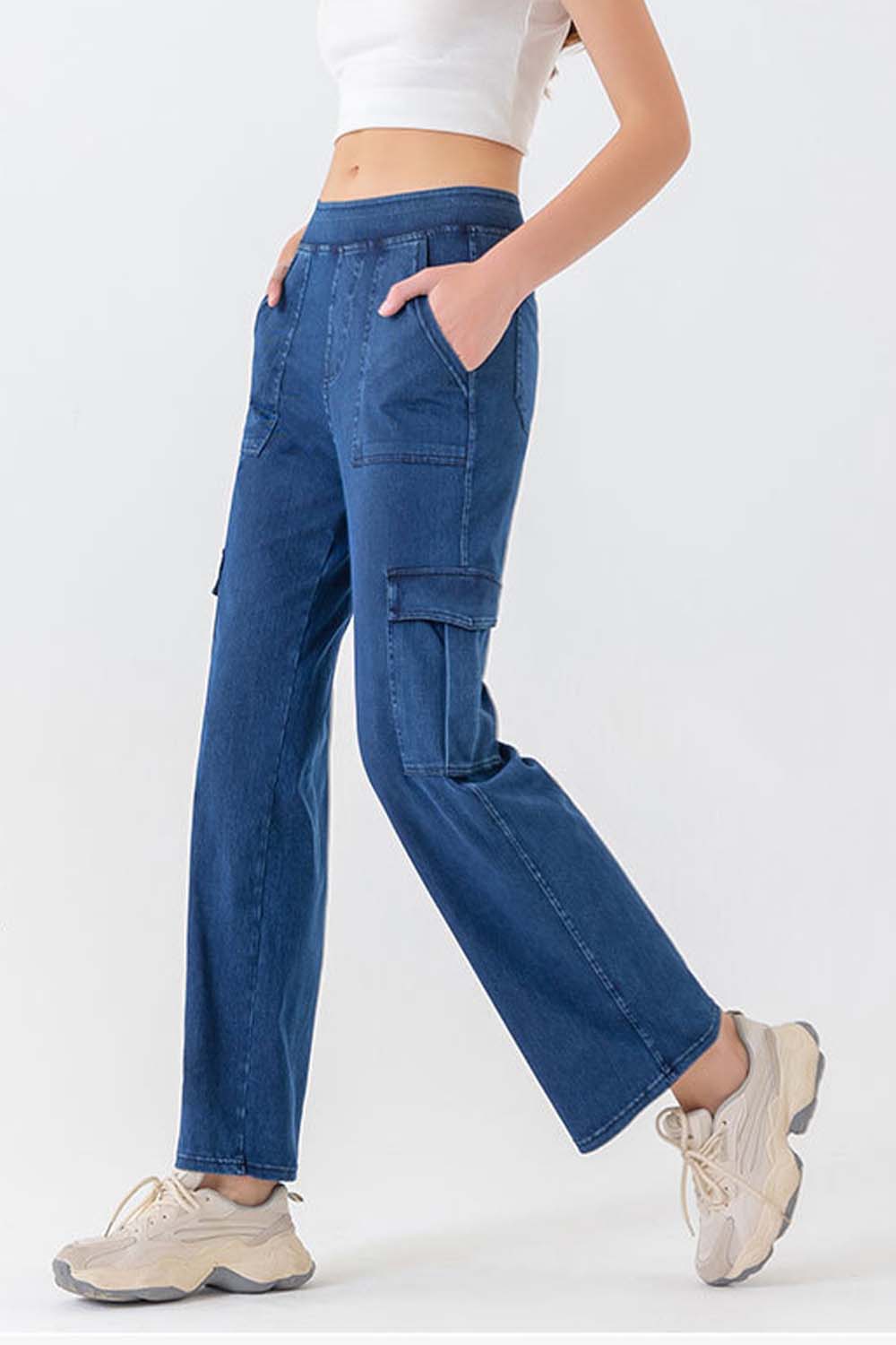 button fly pocketed long jeans