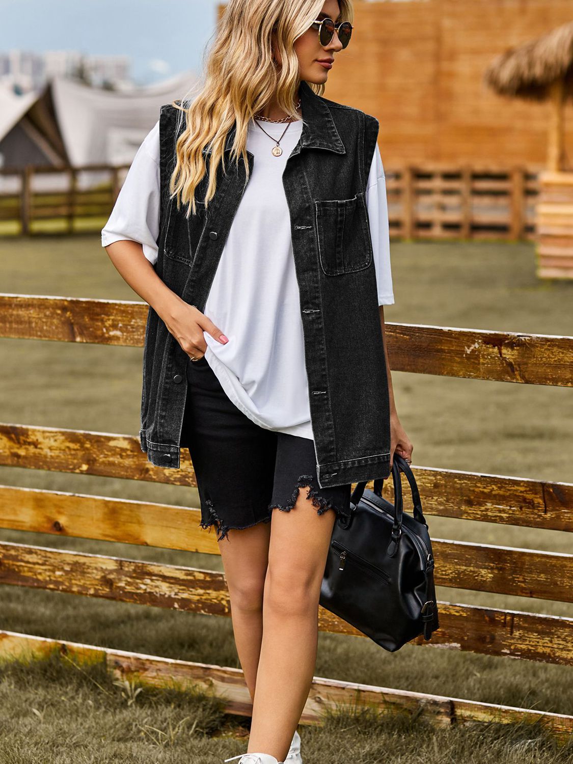 button down denim vest