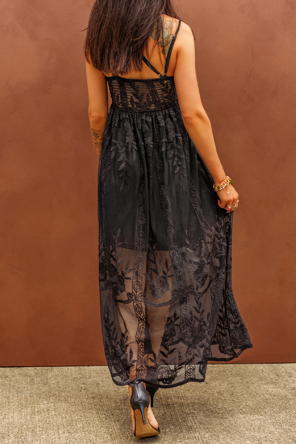 lace crisscross back sleeveless maxi dress