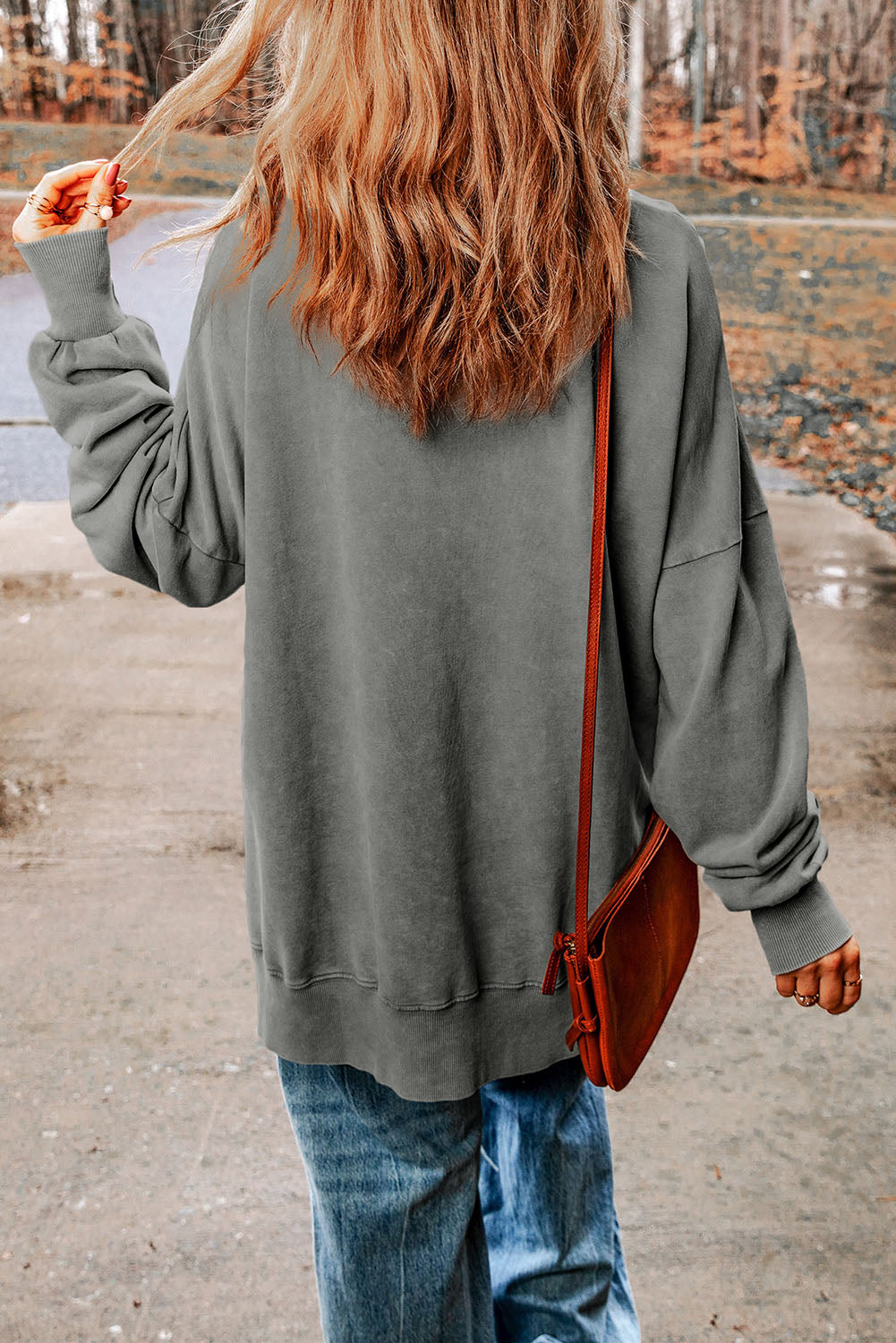 dropped shoulder round neck long sleeve blouse