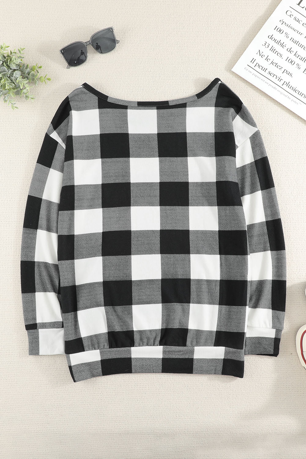 double take plaid long sleeve tunic sweatshirt