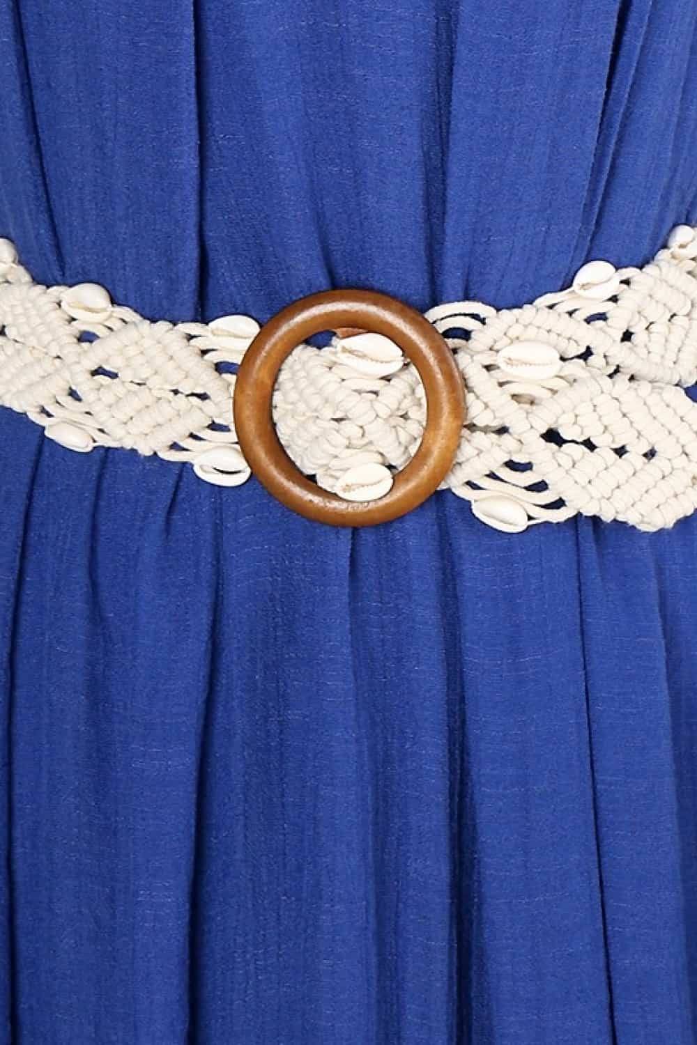 shell braid belt with wood buckle