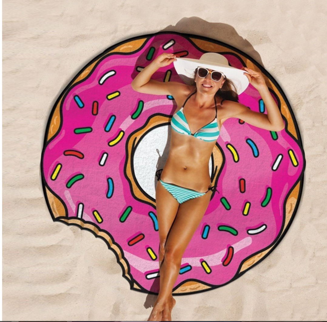 vacation seaside cute donut print shawl round beach towel beach mat picnic mat s011