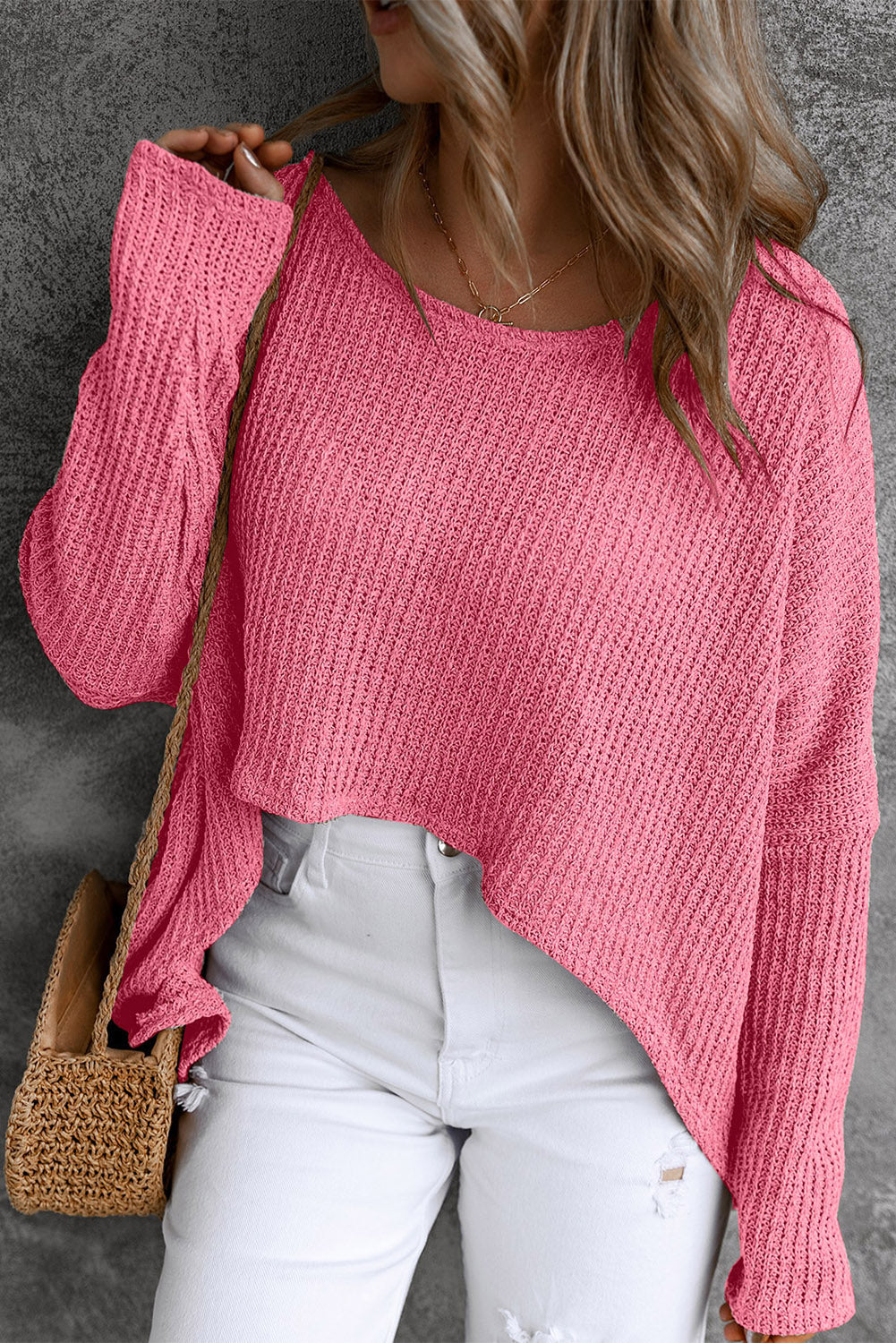 round neck high-low sweater