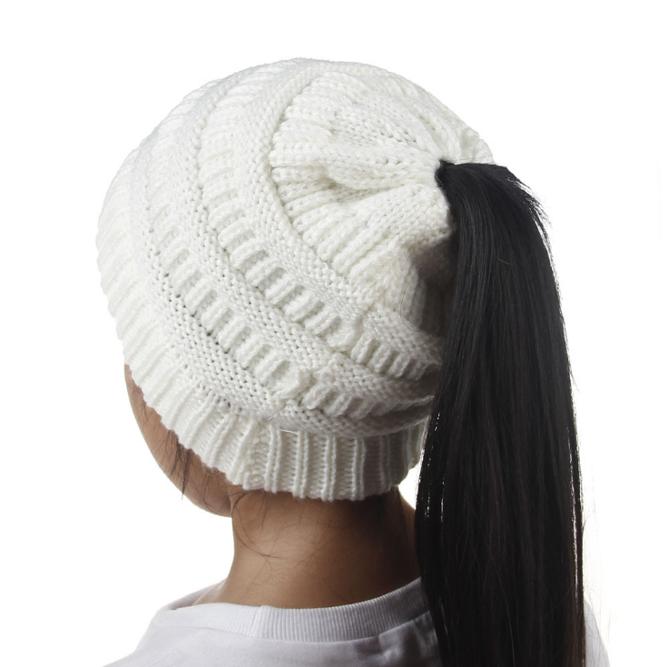 knitted ponytail hat, women's wool hat fashion