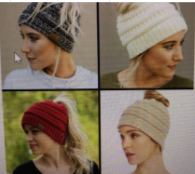 knitted ponytail hat, women's wool hat fashion