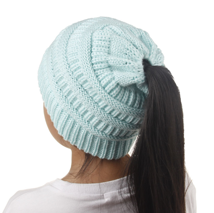 knitted ponytail hat, women's wool hat fashion