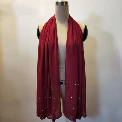 Solid Colored Beaded Headscarf For Women