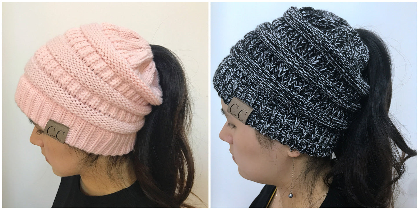 knitted ponytail hat, women's wool hat fashion