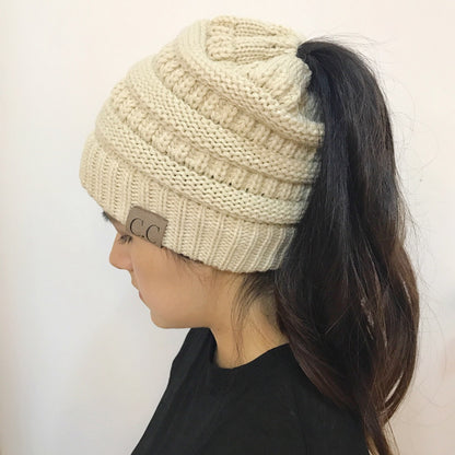 Knitted Ponytail Hat, Women's Wool Hat Fashion