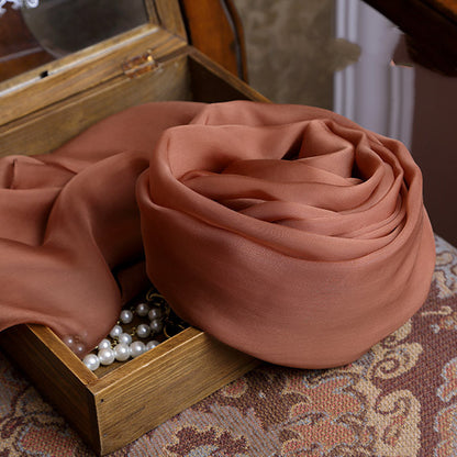 Women's Brown Long Solid Color Mulberry Scarf