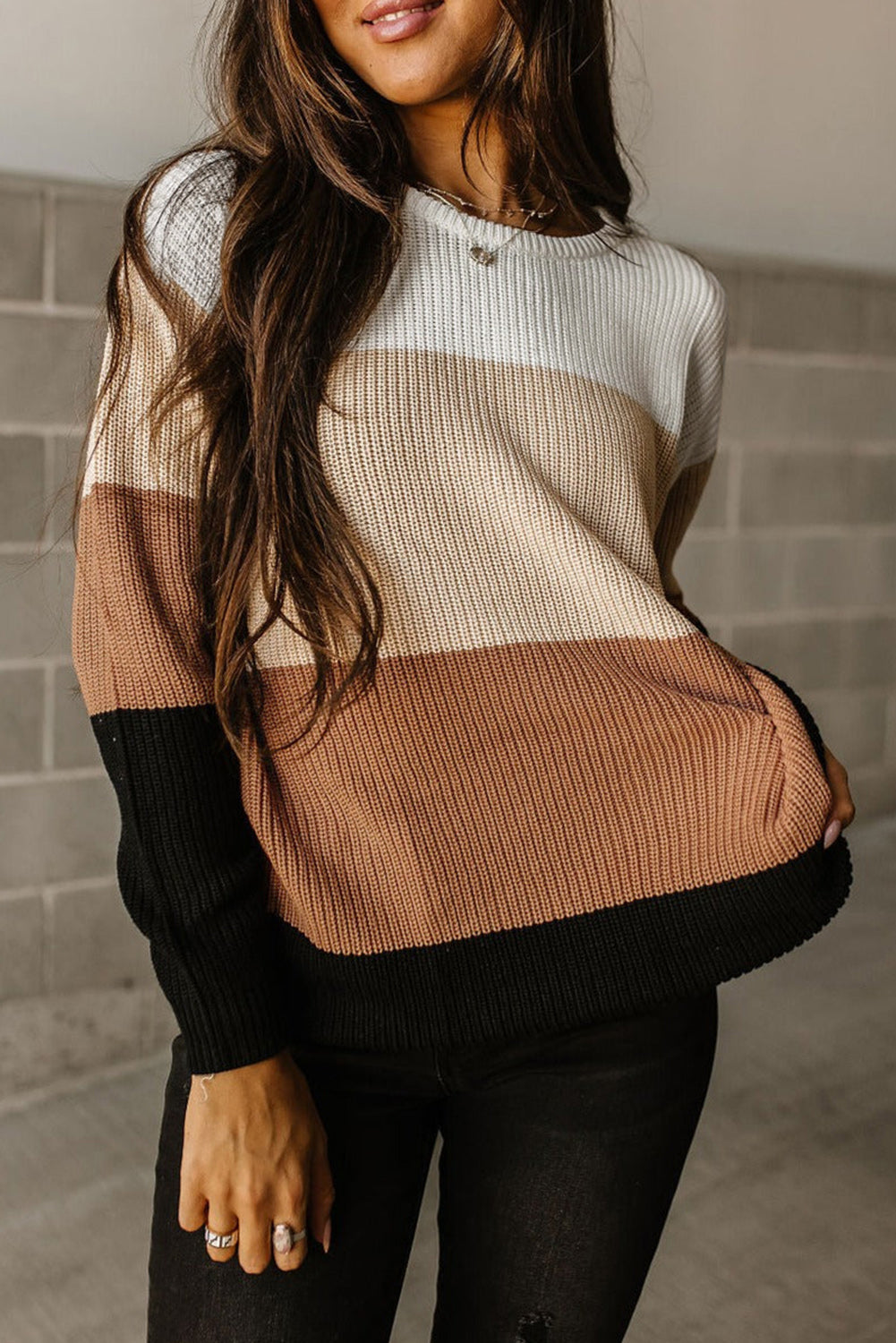 color block round neck sweater