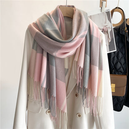 Korean Style Plaid Scarf Women's Autumn And Winter Warm Shawl Men's Scarf Tassel Wild Couple Scarf