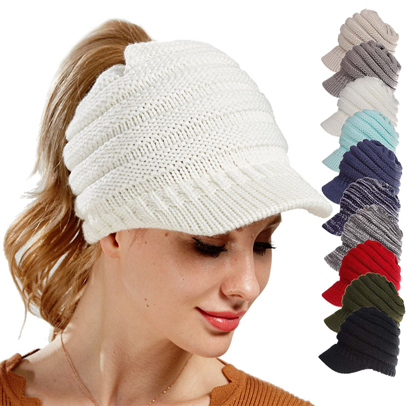 women ponytail beanies autumn winter hats female soft knitting caps warm ladies skullies