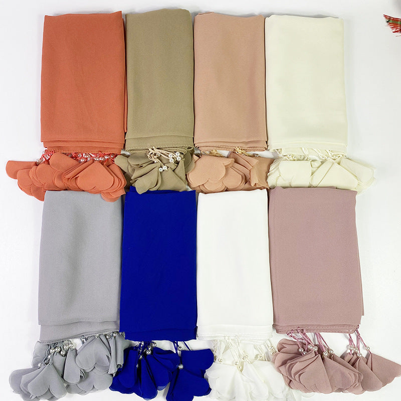 women's casual pearl chiffon love flower pattern accessories baotou scarf