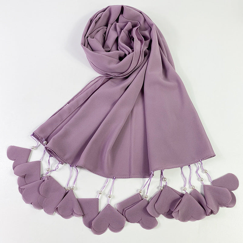 women's casual pearl chiffon love flower pattern accessories baotou scarf