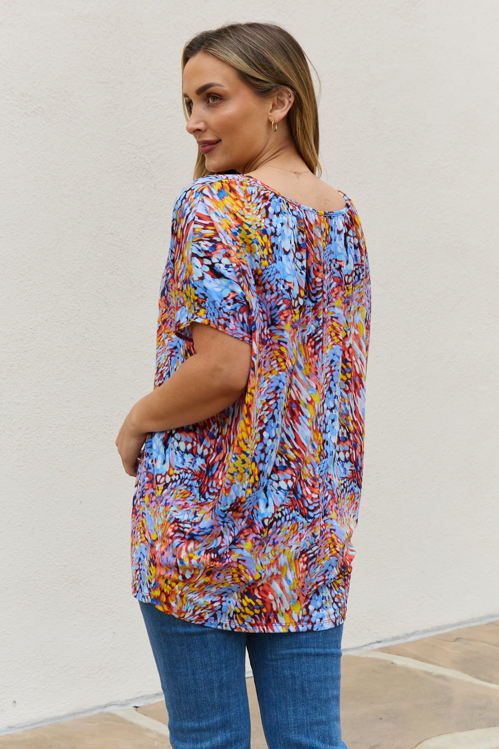 be stage full size printed dolman flowy top
