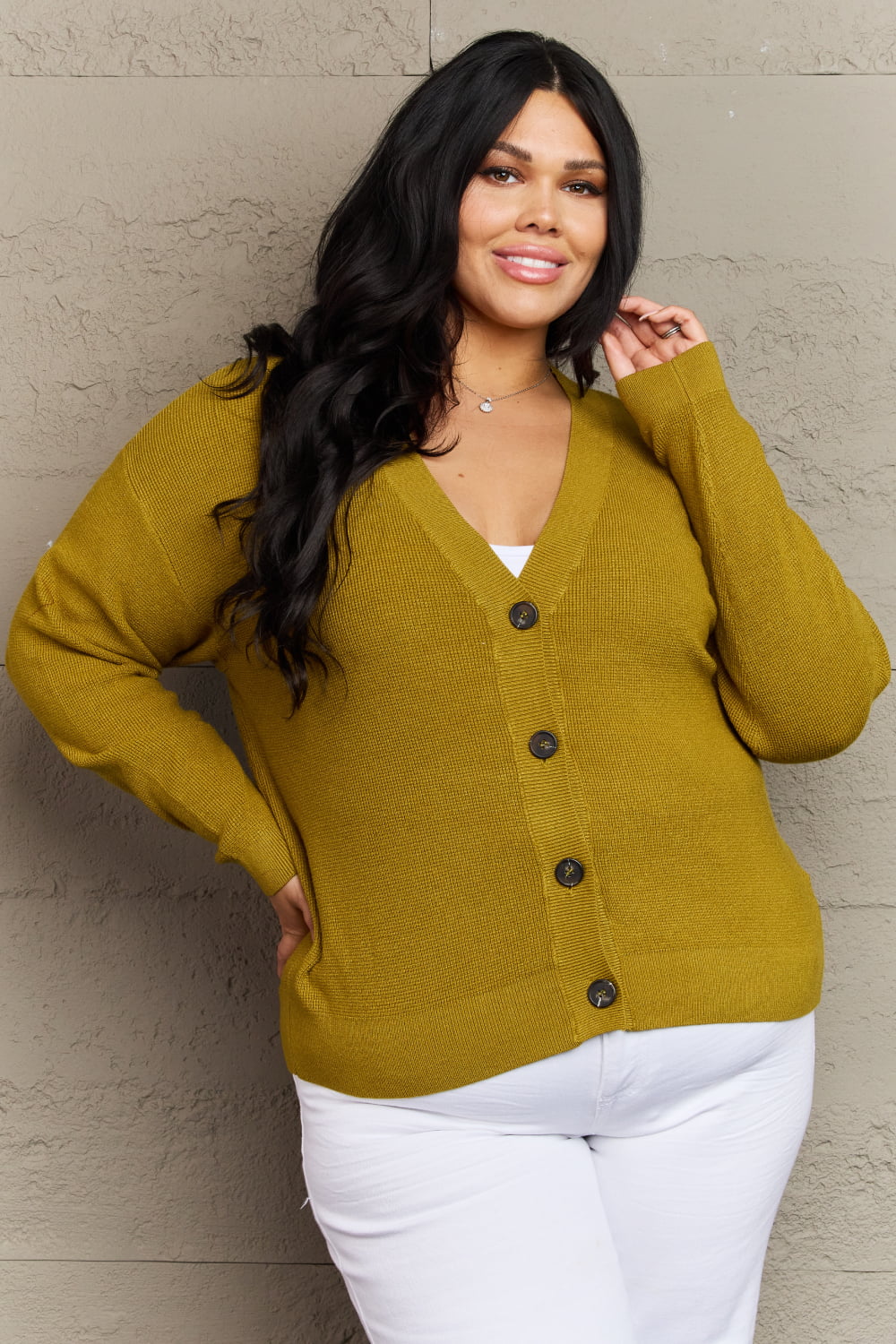 zenana kiss me tonight full size button down cardigan in chartreuse