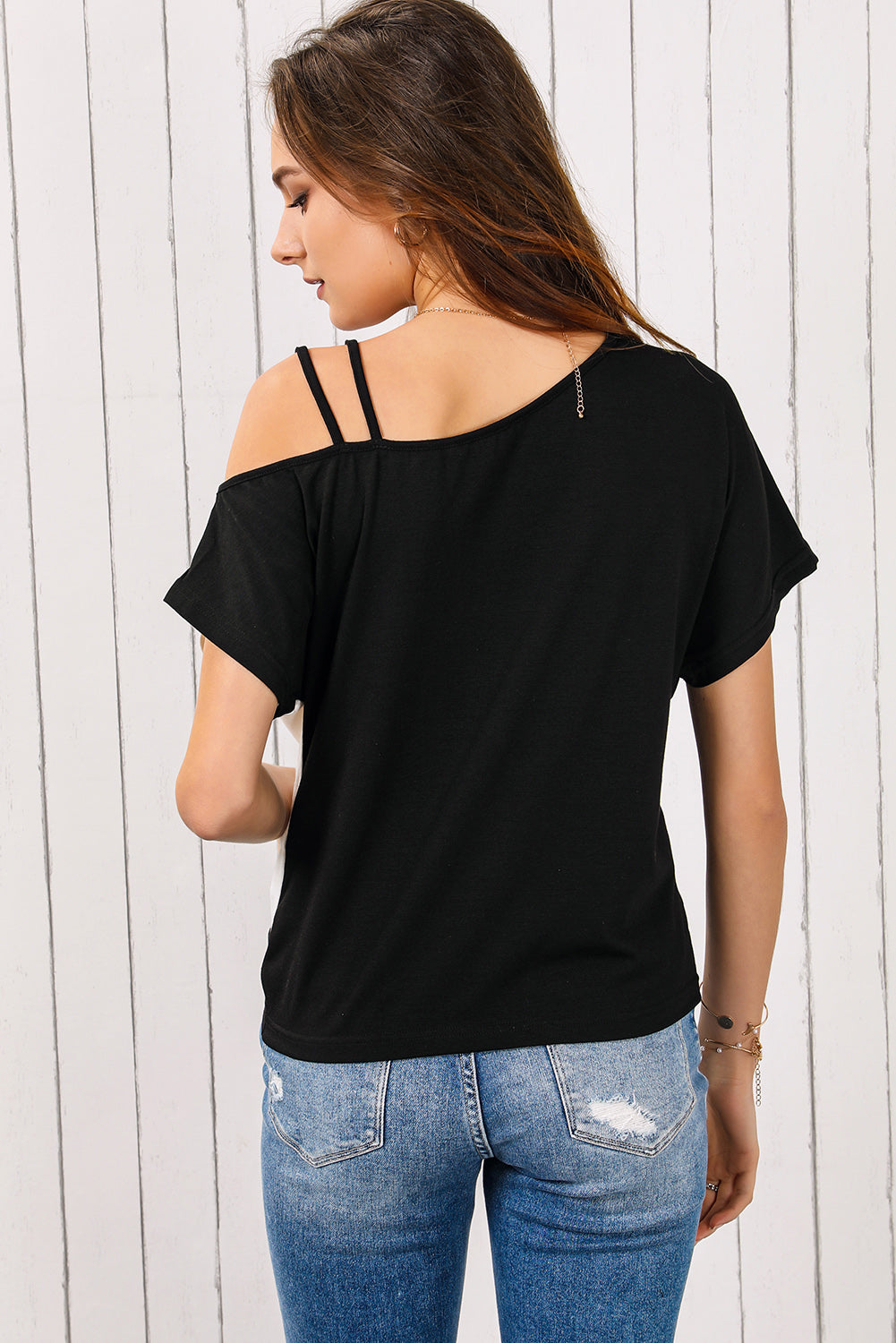 contrast twisted asymmetrical neck top