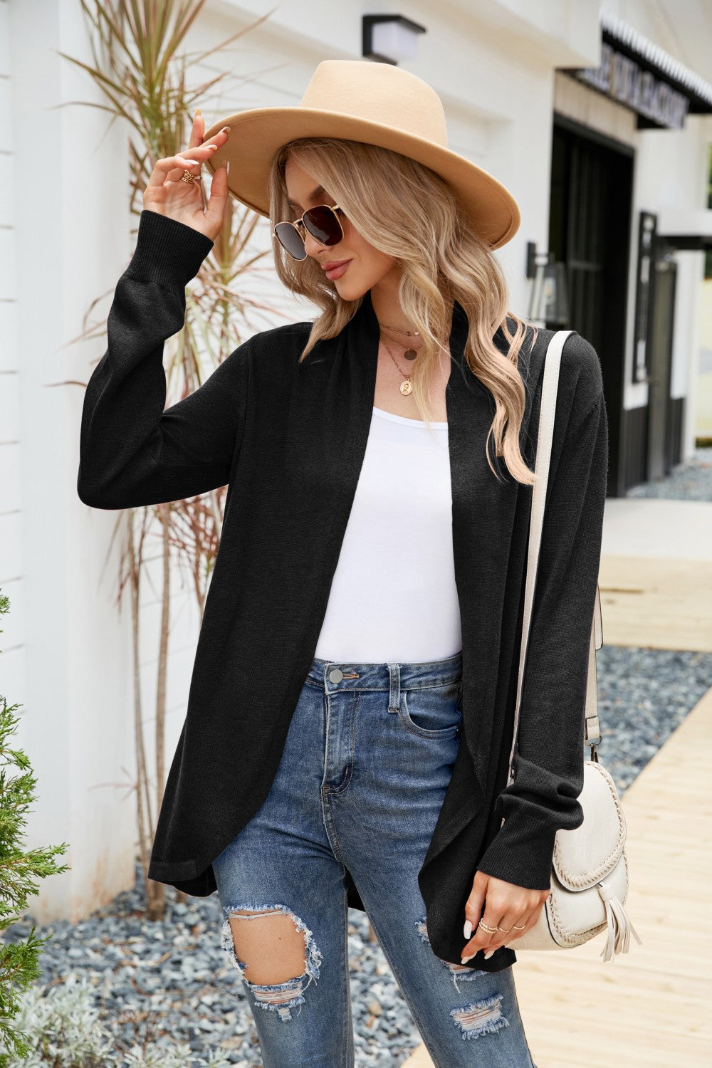 open front long sleeve longline cardigan