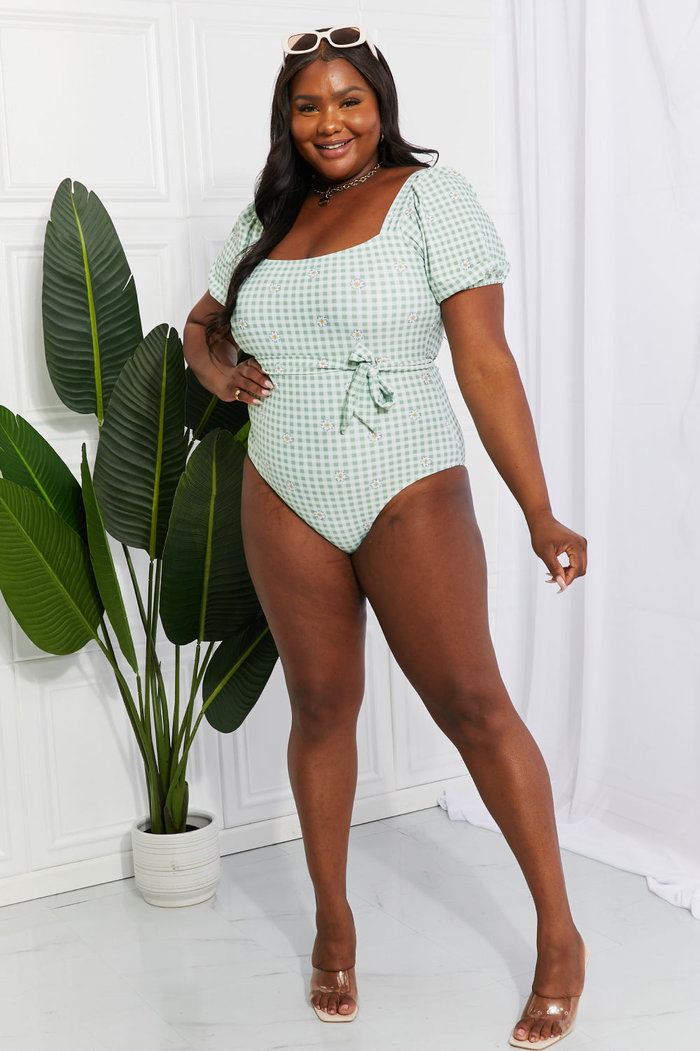 marina west swim salty air puff sleeve one-piece in sage