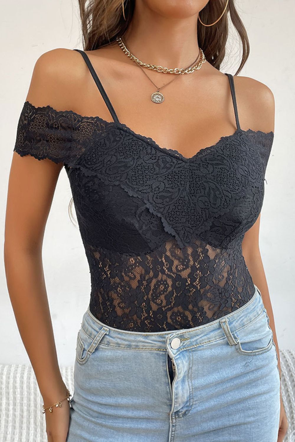 lace cold-shoulder bodysuit